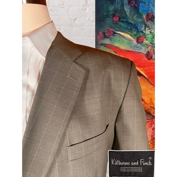 Kilburne and Finch 48R Gray Blue Pinstripe Blazer Casual Sport Coat Jacket - Picture 3 of 15